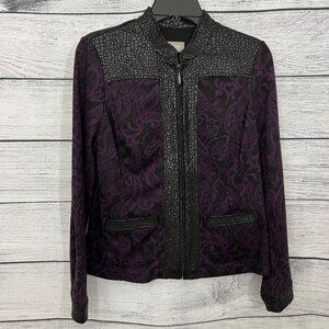 Chicos Purple & Black Zip-Up Jacket With Textured Pattern, Size Small